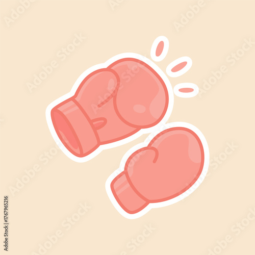 Pair of Pink Boxing Gloves Sticker for Fighting and Training Isolated Vector Flat Illustration