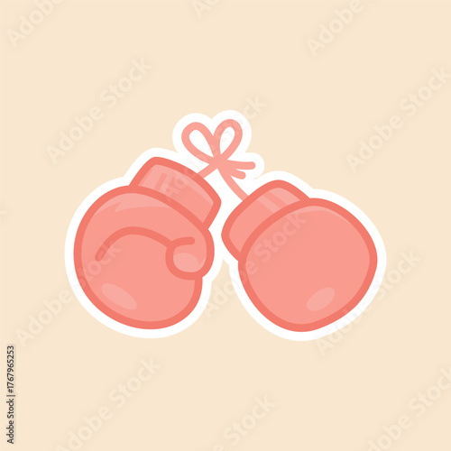 Pair of Tied Boxing Gloves Sticker for Gym and Fighting Themes Isolated Vector Flat Illustration