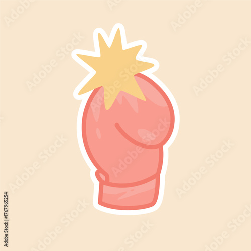 Punching Boxing Glove Sticker with Impact Starburst Isolated Vector Flat Illustration