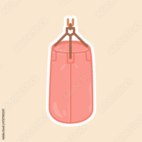 Hanging Punching Bag Sticker for Boxing and Kickboxing Training Isolated Vector Flat Illustration