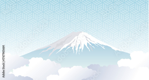 富士山, 年賀状, 山, お正月, 晴天, 快晴, 和風, 和柄, 美しい, 世界遺産, 登山, 風景, 景色, 手書き, ベクター, アート, グラフィック, 雪, 雲, 雲海, 自然, 旅行, 年賀, 新年、イラスト、おしゃれ、日本