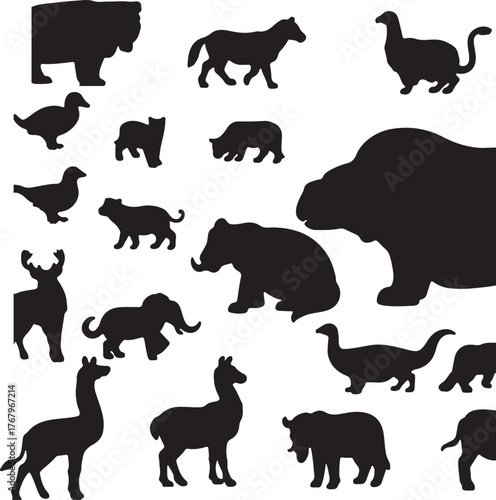 Wild and farm animals silhouettes vector set