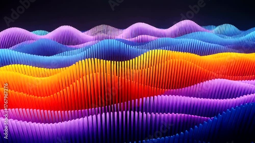 Vibrant abstract waves in a colorful landscape with a starry night background