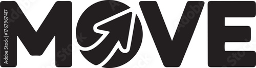 Bold typographic word move with arrow inside letter o for progress and action isolated on transparent background