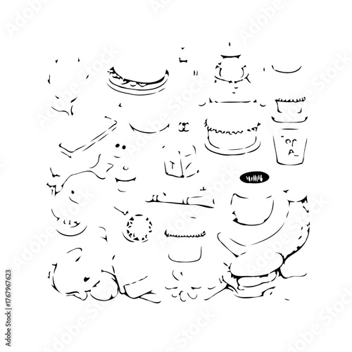 Doodle illustration of kitchen utensils and appliances representing culinary arts and home cooking