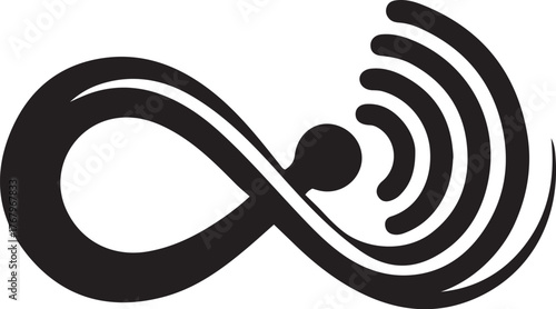 Modern infinity symbol with wi-fi signal waves representing endless connectivity and digital technology isolated on transparent background