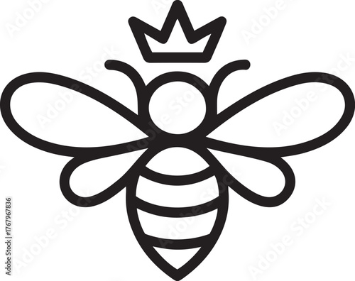 Elegant line art queen bee symbol crowned insect apiary symbol nature honeycomb motif isolated on transparent background