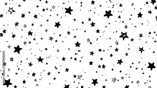 Simple black stars and dots scattered across a white background.