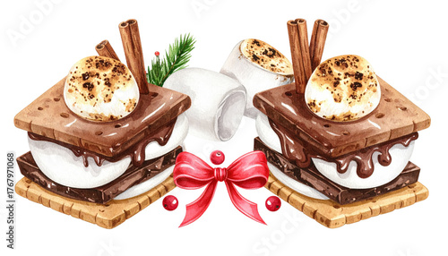 Festive Smores with Cinnamon and Bow Decoration.