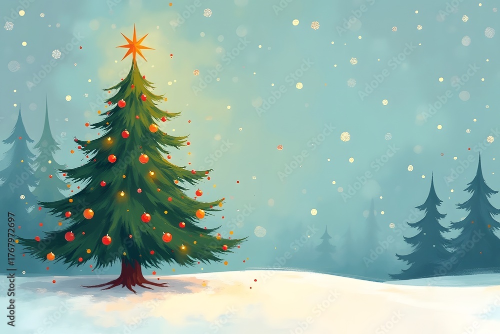 Fototapeta premium stylized simple illuminated cartoon Abstract christmas tree card