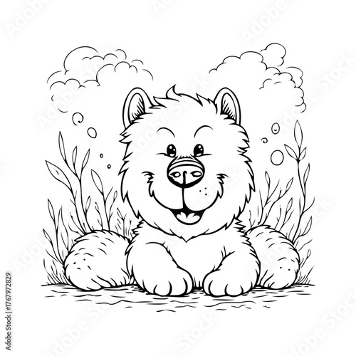 Friendly Fluffy Creature Surrounded by Nature in a Cartoon Style Ideal for Children Illustration