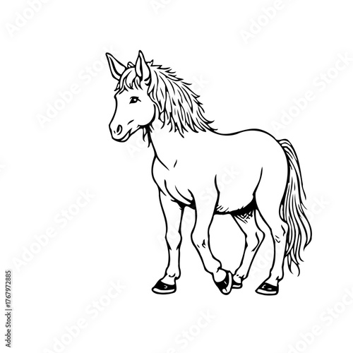 Graceful equine illustration captures the essence of freedom with its flowing mane and intricate