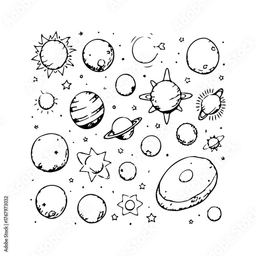 Hand drawn cosmic exploration celestial bodies and stars an artistic galaxy for wallpapers posters