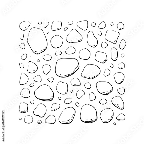 Hand drawn pebble stones vector background illustration exhibiting an abstract composition of