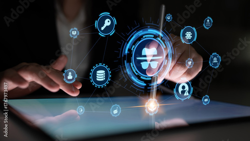 Wallpaper Mural Cyber security icons show cyber attack defense, malware protection, and data security. Cybersecurity prevents hacking, ensures safety, and strengthens cyber attack resilience. Entice Torontodigital.ca