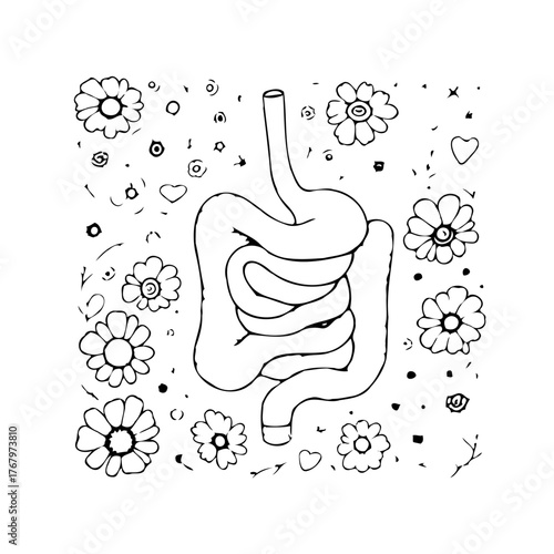 Intestine wellness depicted through floral motif creating a whimsical representation of healthy