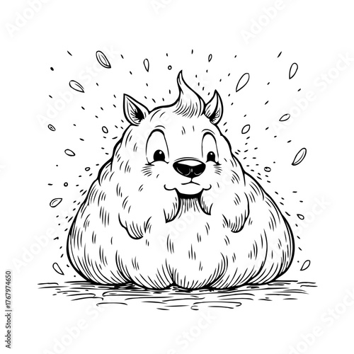 Playful cartoon animal illustration with stylized fur and whimsical details creating lighthearted