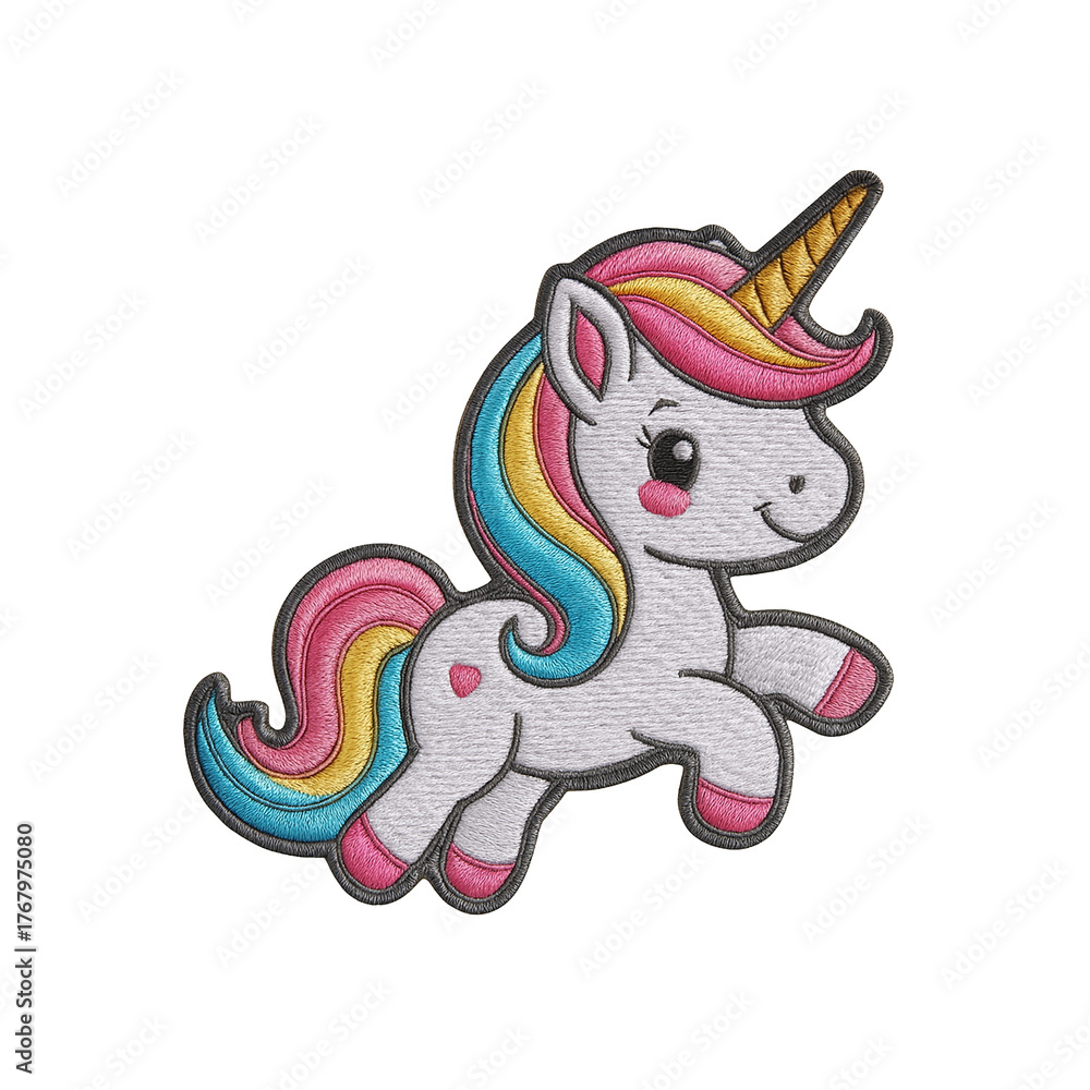 Obraz premium Cute unicorn patch embroidery design with transparent background
