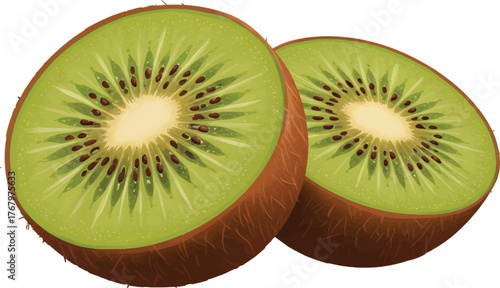 Vector Illustration Freshly Sliced Kiwi Halves with Vibrant Green Flesh