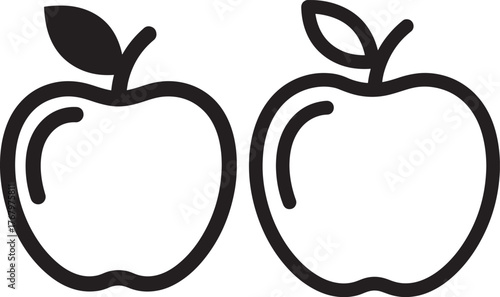 Two apples silhouette with stems and leaves