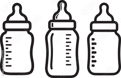 Three baby bottles silhouette