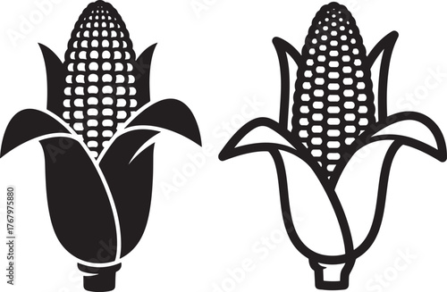 Two corn cob icons silhouette