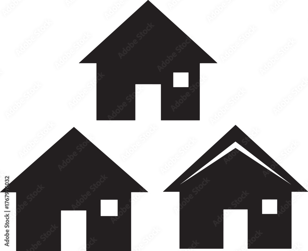 Fototapeta premium Three simple house icons silhouette