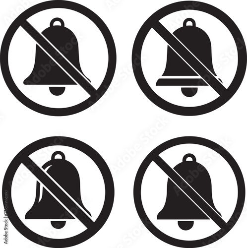 Four silent bell icons silhouette