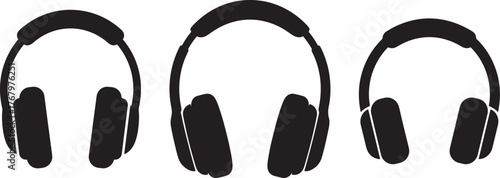 Three headphones in silhouette