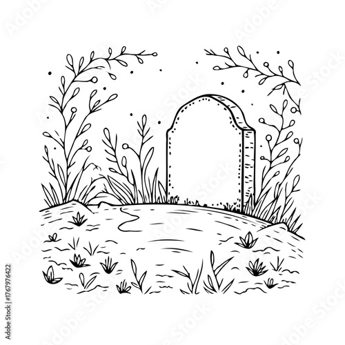Serene tombstone surrounded by natural growth offering a moment of quiet reflection in nature's