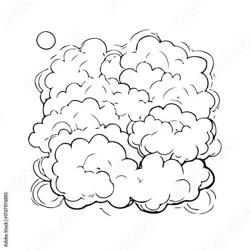 Stylized cartoon clouds and abstract sun drawing evoking dreams and whimsical imagination in