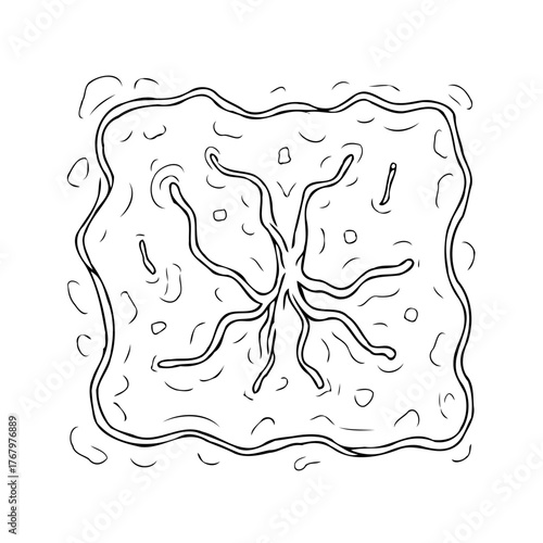 Stylized cellular structure with radiating filaments in a monochromatic scheme illustration