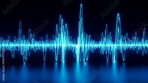 Vibrant blue sound wave graphic on a dark background illustrating audio