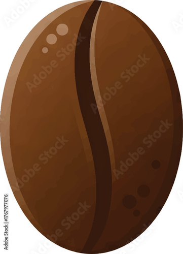 Vector Illustration Single Roasted Coffee Bean with Subtle Gradient Shading