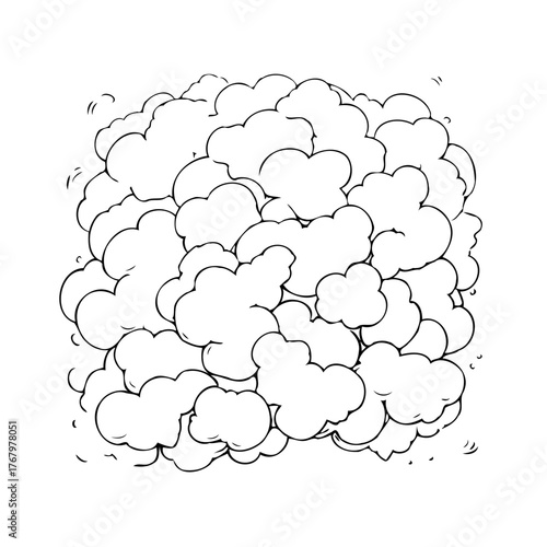 Whimsical cloud formation illustration, cartoonish style rendering of celestial cumulus, ink