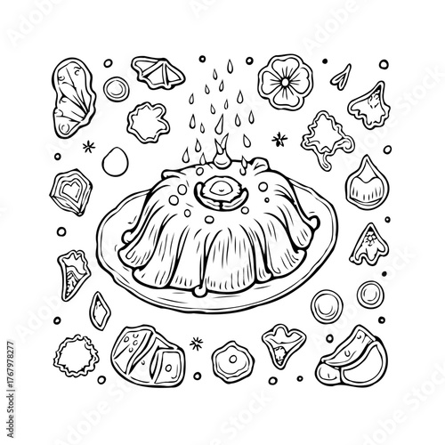 Whimsical dessert illustration with abstract elements creates a delightful and dreamy food themed