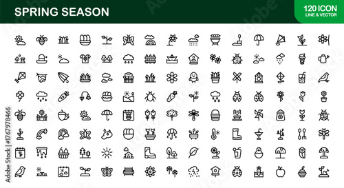 Spring Line Icon Set – Modern Minimal Vector Icons for Seasonal Branding, Floral Designs, and Fresh Themes