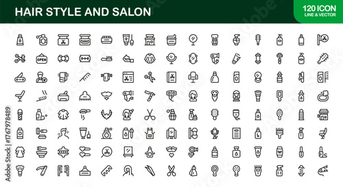 Hair Styling Modern Line Icon Set – Professional Minimalist Outline Collection for Salon and Beauty