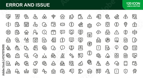 Error and Issue or Technology Problem Symbols – Professional Line Icon Set Featuring Minimal Error And Issue Designs In Pixel-Perfect, Editable Vector Style