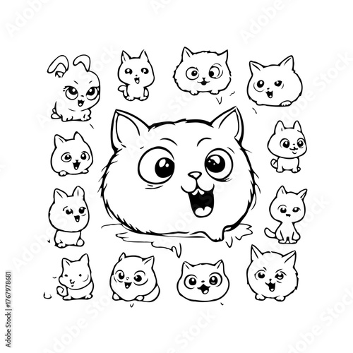 Whimsical gathering of cartoon critters, a charming ensemble of lovable characters in delightful