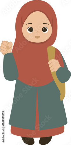 Illustration of Muslim Girl with Book and Handful