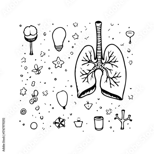 Whimsical Lung Illustration Exploring Respiratory Health and Pulmonary Function with Abstract