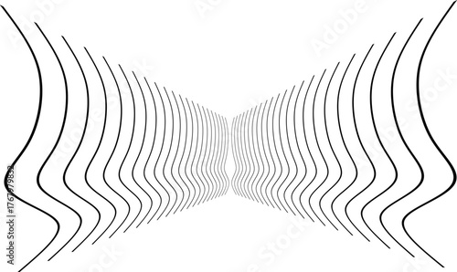 Abstract black wavy lines forming a symmetrical tunnel effect on a white background, creating a modern optical illusion and dynamic visual depth.