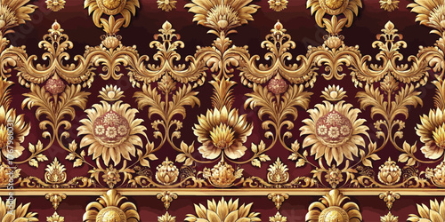 Elegant gold floral pattern on a rich burgundy background, creating a luxurious design aesthetic.
