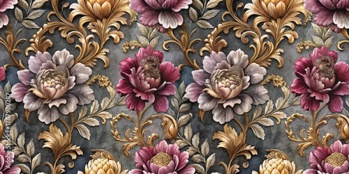 Elegant floral pattern featuring rich, vibrant colors and intricate details.