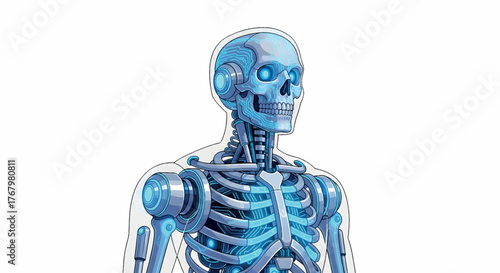 Futuristic Robot Skeleton with Glowing Circuits on White Background