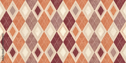 Geometric diamond pattern in warm earthy tones, creating a vibrant and stylish backdrop for various designs.