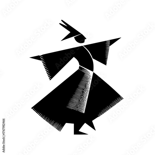 Whirling dervish sema ceremony sufi muslim spiritual dance black and white vector illustration design