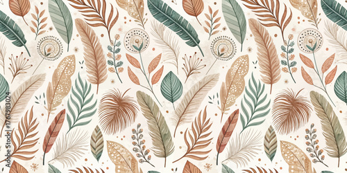 A vibrant floral pattern featuring green and earthy tones, enhancing any design with a nature-inspired aesthetic.