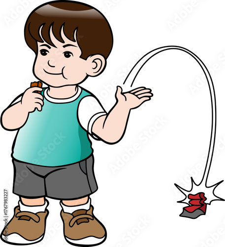 children throw rubbish carelessly, vector illustration isolated on white background